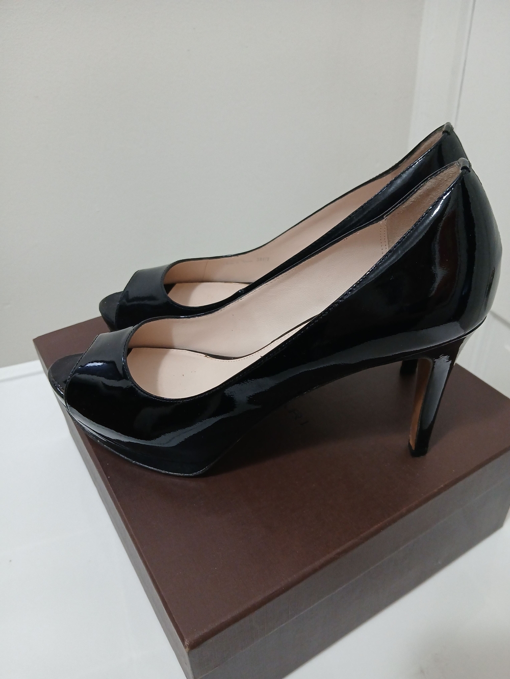 Elie Tahari Black Patent Peep-Toe Stiletto Pumps